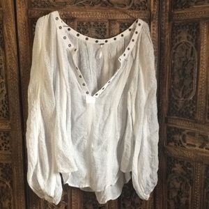 Free People White Long Sleeve Top